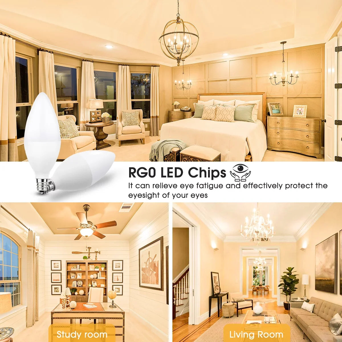E12 Candelabra LED Light Bulbs, 60W Equivalent(6 Watts), 550LM, Daylight White 5000K, Dimmable, for Chandelier, Ceiling Fan, Dimmable, 12 Pack