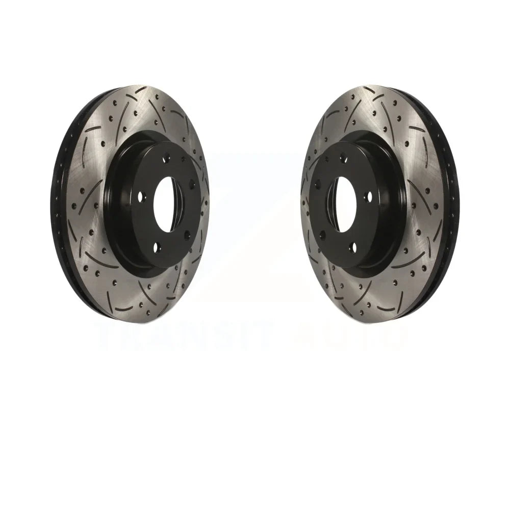 Front Coated Drilled Slotted Disc Brake Rotors Pair For Mazda 3 CX-3 Sport KD-100093