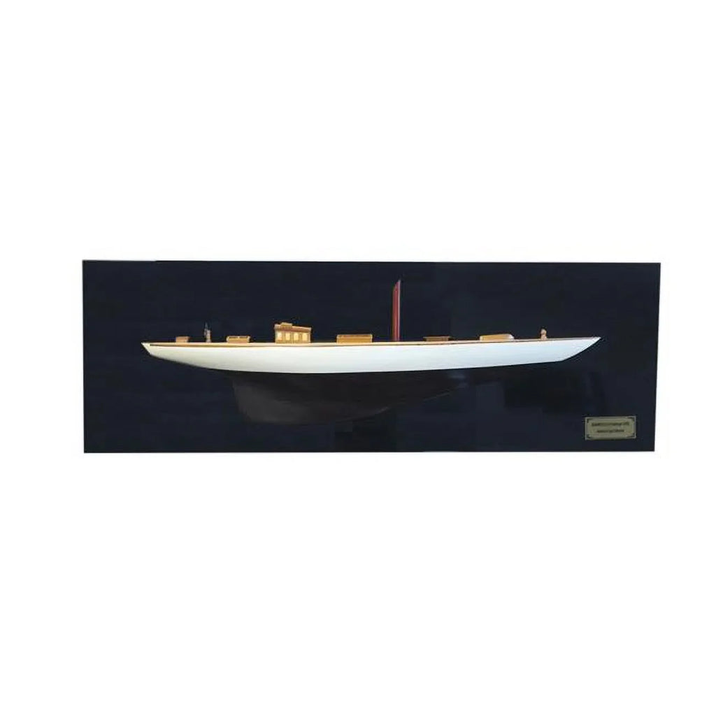 HomeRoots 401899 12 in. Shamrock V Yacht Half-Hull Boat Hand Painted Decorative Boat, Black & White
