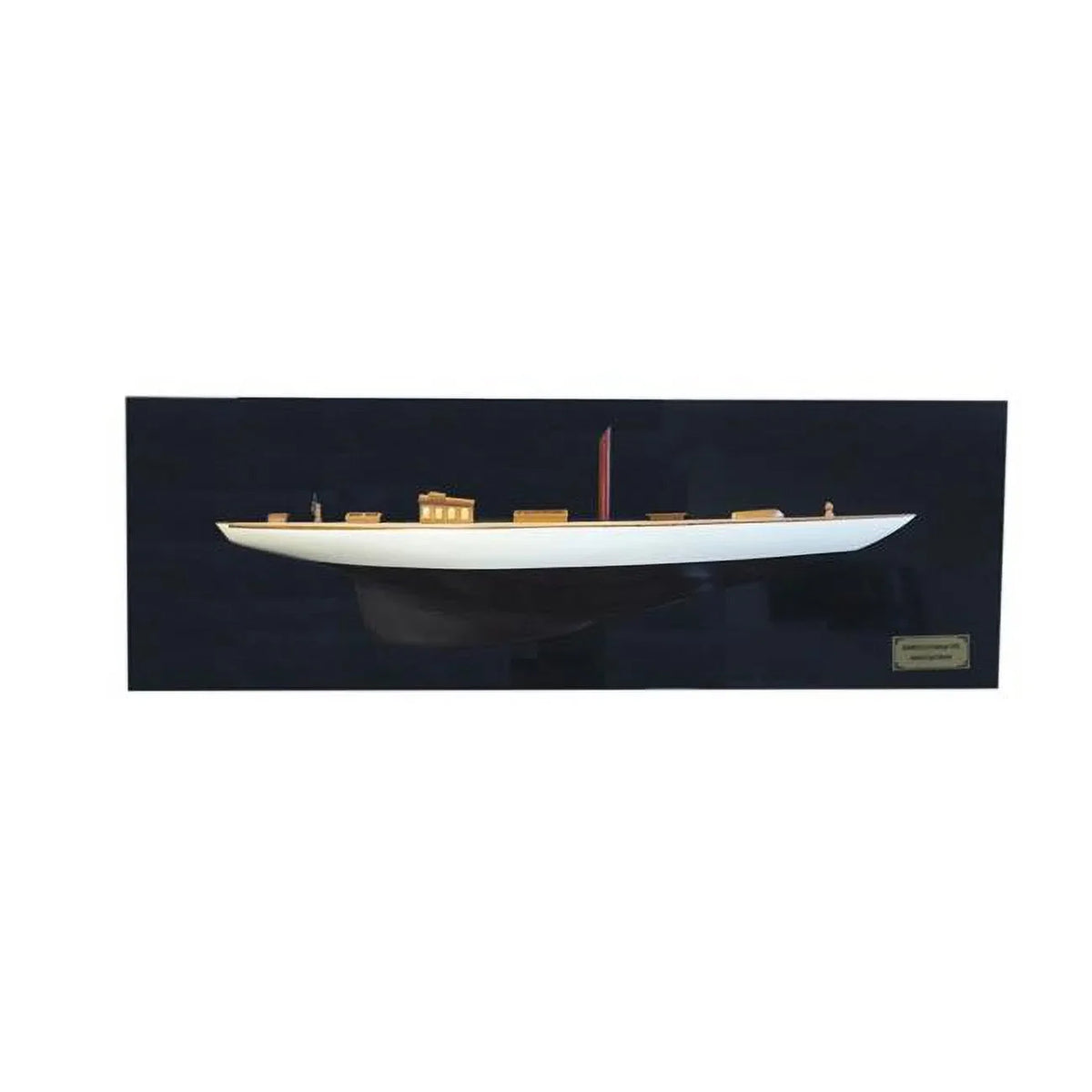HomeRoots 401899 12 in. Shamrock V Yacht Half-Hull Boat Hand Painted Decorative Boat, Black & White
