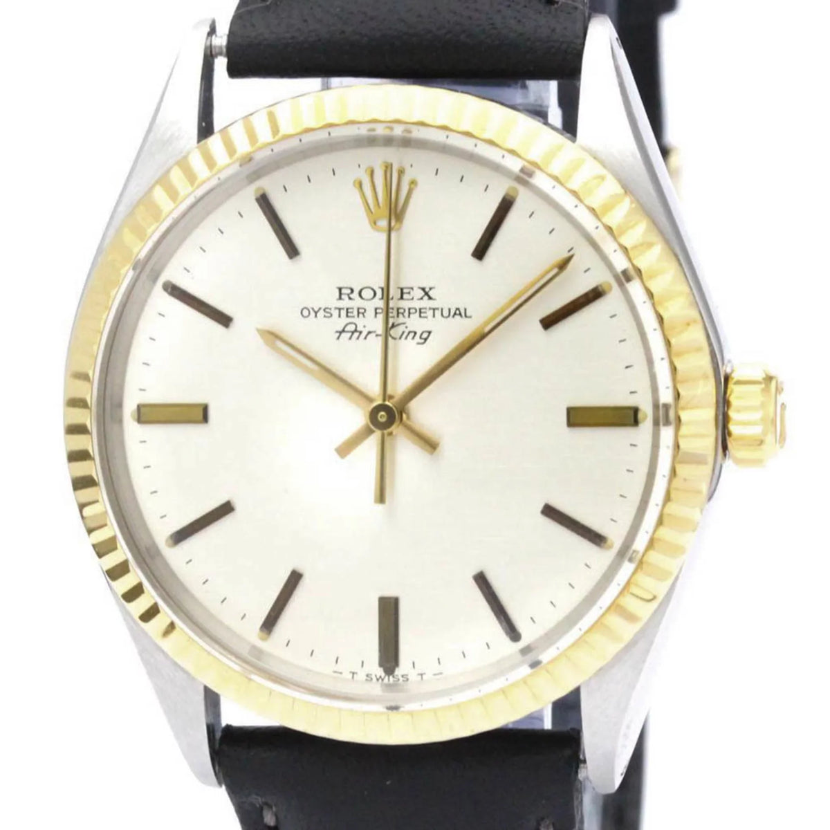 Authenticated Pre-owned Vintage ROLEX Oyster Perpetual Airking Steel 18K Yellow Gold Mens Watch BF560275