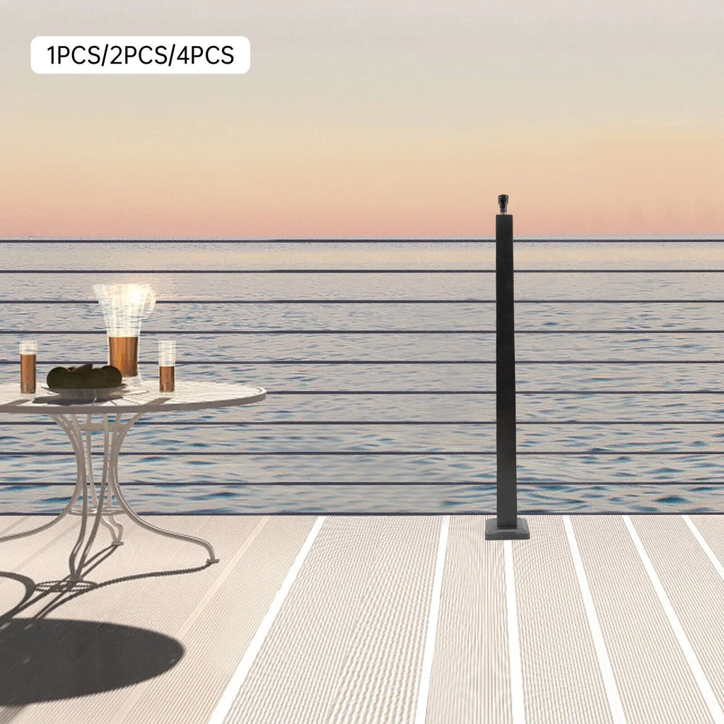 36"x2"x2" Cable Railing Post Adjustable Top Level drilled Post Level Line Post Top Mount Stainless Steel Black Finish Wood Concrete Level Deck