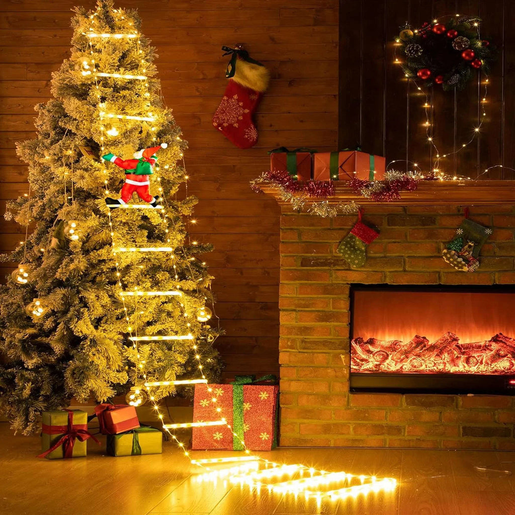 Lava Outdoor Christmas Lights 10.5 ft Led Ladder Lights with Climbling Santa Claus Waterroof Xmas Lights for Garden Home Wall Roof Porch Xmas Tree Decor